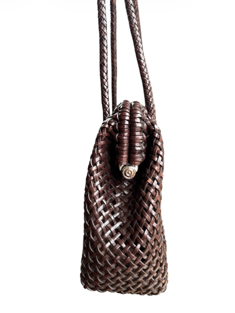 MONSAC Italian Luxury Woven Leather Top-Handle Shoulder Tote Bag Brown Y2K 11x8 - Picture 4 of 11